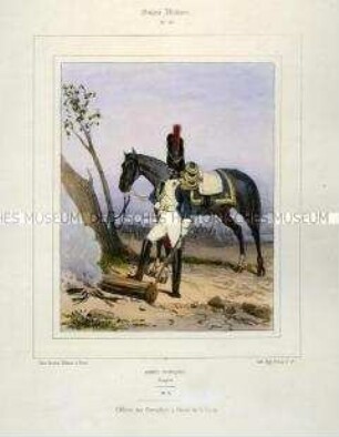 Uniformdarstellung, Offizier des Grenadier-Regiments zu Pferde der Kaiserlichen Garde, Kaiserreich Frankreich, 1804/1812. Tafel Nr. 105 aus: Galerie Militaire.
