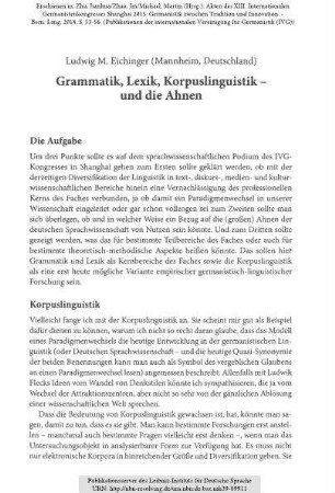 Grammatik, Lexik, Korpuslinguistik - und die Ahnen