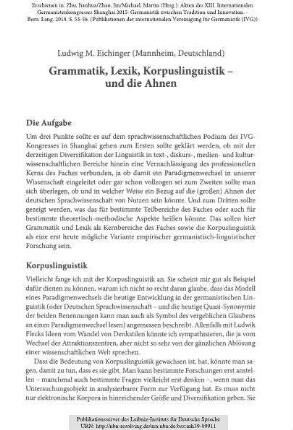 Grammatik, Lexik, Korpuslinguistik - und die Ahnen
