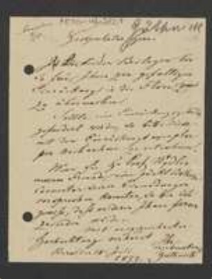 Brief von Heinrich Joseph Guthnik an Unbekannt