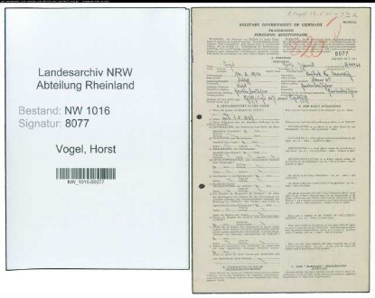 Entnazifizierung Horst Vogel , geb. 14.03.1913 (Gaertner)
