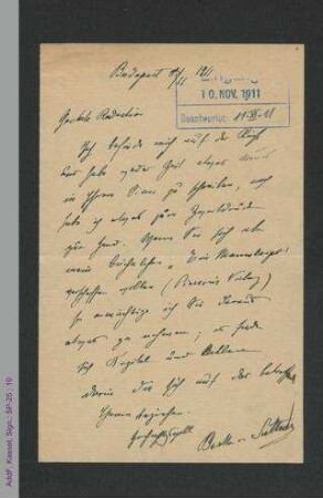 Brief von Bertha von Suttner an eine unbekannte Redaktion, hs.
