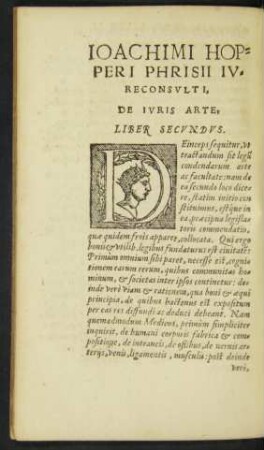Ioachimi Hopperi Phrisii Iureconsulti, De Iuris Arte, Liber Secundus.