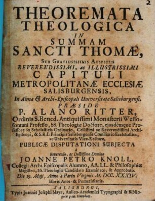 Theoremata theologica in Summam Sancti Thomae