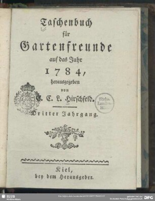3.1784: Taschenbuch für Gartenfreunde : auf das Jahr ...