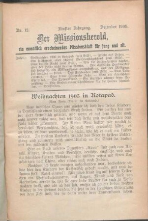 Nr. 12. Fünfter Jahrgang. Dezember 1905.