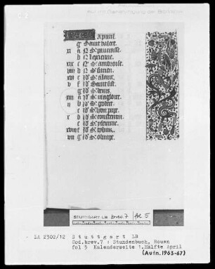 Lateinisch-französisches Stundenbuch (Livre d'heures) — KL-Ligatur und Teilbordüre, Folio 5recto