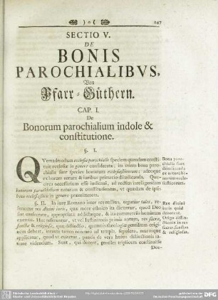 Sectio V. De Bonis Parochialibus, Von Pfarr-Güthern