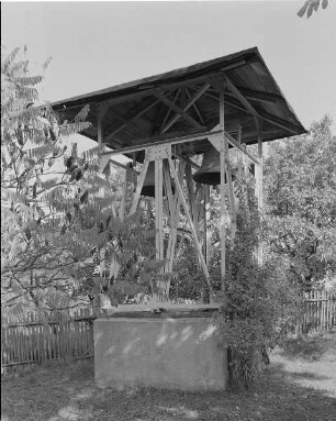 Glockenstuhl in Kobershain : Belgern-Schildau-Kobershain (Kreis Torgau-Oschatz). Pfarrhof, Nr. 96. Glockenstuhl (19. Jahrhundert)