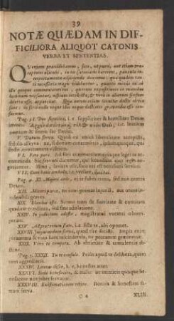 Notae Quaedam In Difficiliora Aliquot Catonis Verba Et Sententias.