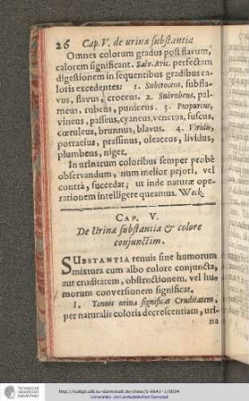 Cap. V. De Urina Substantia et colore conjunctim