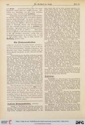 Laufende Preisausschreiben / Architektur / Staatsaufträge etc. / Staatsankäufe etc. / Aus Akademien und Kunstschulen / Personal-Nachrichten / Auszeichnungen und Medaillen / Todesfälle / Aus Künstler- und Kunst-Vereinen