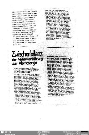Zwischenbilanz der Willenserklärung zur Atomenergie