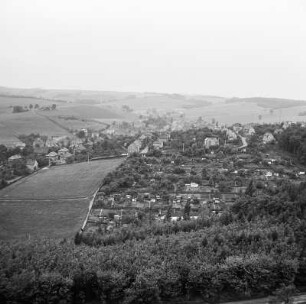 Oelsnitz, Ortsansicht : Oelsnitz. Blick von einem Aussichtspunkt auf den Ort