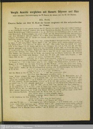Vergils Aeneide verglichen mit Homers Odyssee und Ilias unter besonderer Berücksichtigung des 6. Buches der Aeneis und des 11. der Odyssee
