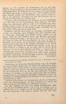 243-244 [Rezension] Bender, Ludwig, De matrimonio
