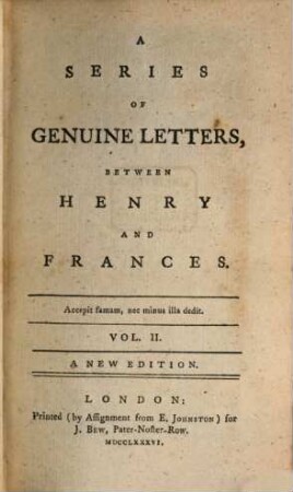 A Series Of Genuine Letters, Between Henry and Frances, Vol. II.