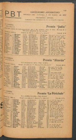 Hipódromo Argentino - Reunión del Domingo 3 de Marzo de 1907 - Programa oficial