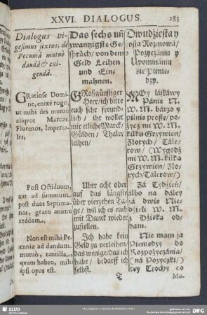 Dialogus vigesimus sextus, de Pecunia mutuo danda, & exigenda