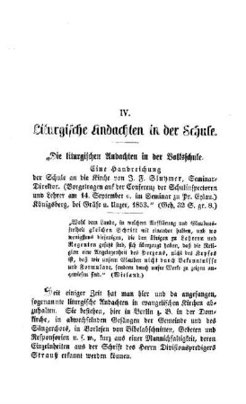 Liturgische Andachten in der Schule
