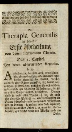 Das 1. Capitel. Von denen absorbirenden Artzneien