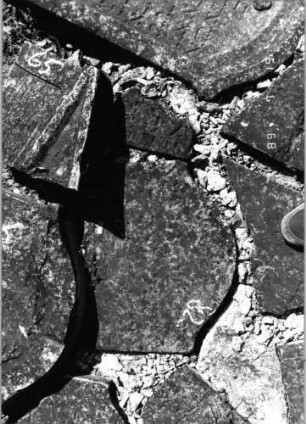 Grabstein 82 (Index: 99796424) Material: Sandstein Zustand: verwittert Maße HxBxT: 0x0x0 cm Beschreibung: Stele, Konvexbogenabschluß Symbolik: Blüte: Grabstein 82 (1)