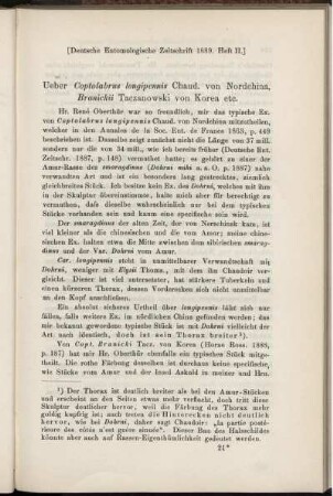 Ueber Coptolabrus longipennis Chaud. von Nordchina, Branichii Taczanowski von Korea etc.