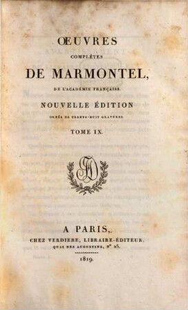 Oeuvres complètes de Marmontel. 9, Théatre, P. 1, Tragédies