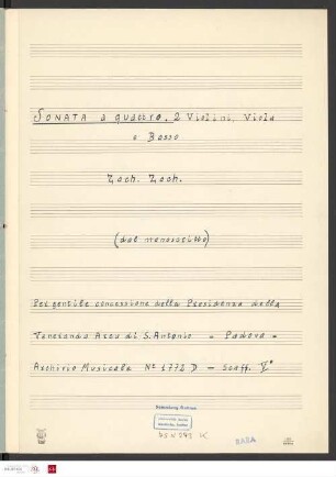 Sonata a quattro : per 2 violini, viola e basso (organo)