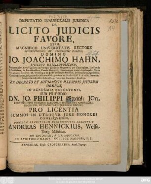 Disputatio Inauguralis Juridica De Licito Judicis Favore