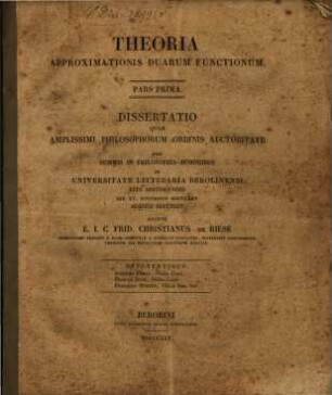 Theoria approximationis duarum functionum : pars I