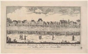Dresden, die Bürgerwiese nach Süden oder Südosten mit Blick auf den Garten am Mosczinska-Palais und die umliegenden Häuser, aus einer Reihe von Schlitterlau