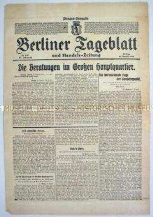 Berliner Tageblatt zur aktuellen Kriegslage und zur Lage in Sowjet-Rußland