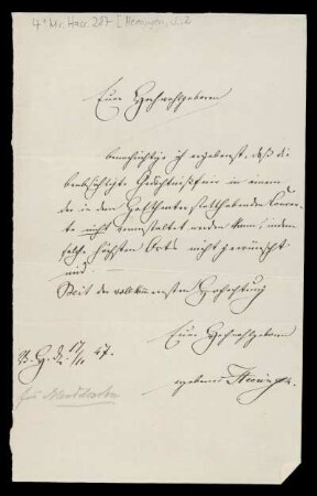 Brief von Josias von Heeringen an Louis Spohr