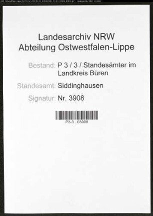 Sterberegister Standesamt Siddinghausen