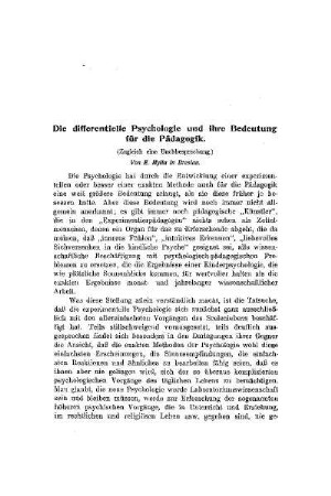 Die differentielle Psychologie und ihre Bedeutung für die Pädagogik : (zugleich eine Buchbesprechung)