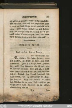 Neunter Brief. Karl an den Baron Knorr.