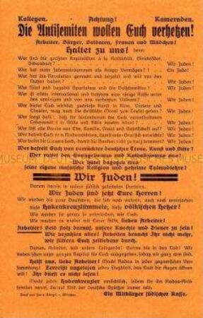 NS-Propagandaflugblatt mit einem ironischen Text aus angeblich jüdischer Sicht