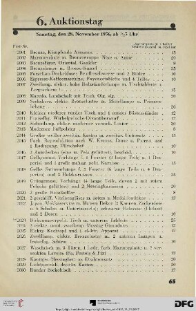 6. Auktionstag Samstag, den 28. November 1936, ab ½ 3 Uhr (Nr. 2001-2400)