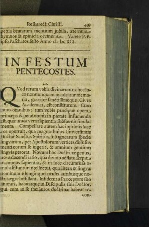 In Festum Pentecostes.