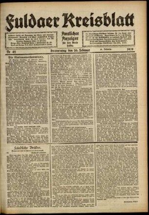 Ausgabe vom Donnerstag, den 20. Februar 1919.