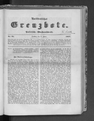 Norddeutscher Grenzbote. Politische Wochenschrift. No. 35 1862.
