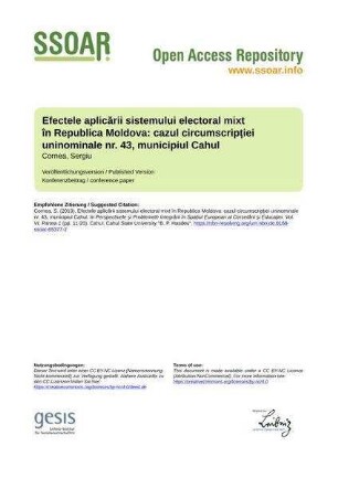 Efectele aplicării sistemului electoral mixt în Republica Moldova: cazul circumscripției uninominale nr. 43, municipiul Cahul