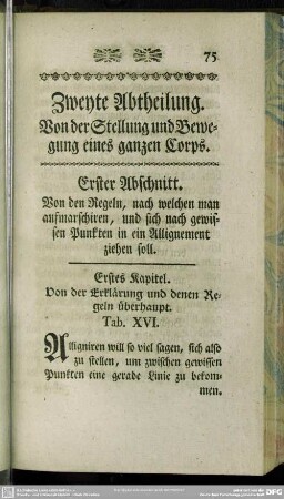 Zweyte Abtheilung. Von der Stellung und Bewegung eines ganzen Corps
