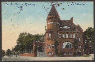 Ansichtskarte Schultheiss-Ausschank am Kreuzberg, Viktoriapark, koloriert [3/3]
