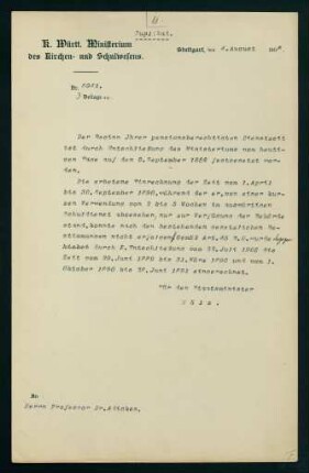 Festlegung der pensionsberechtigten Dienstzeit (04.08.1908)