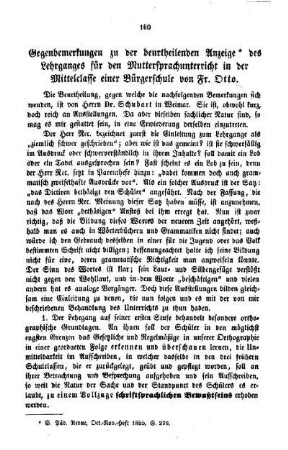 Bemerkungen zu der beurtheilenden Anzeige des Lehrganges für den Muttersprachunterricht in der Mittelclasse einer Bürgerschule von Fr. Otto