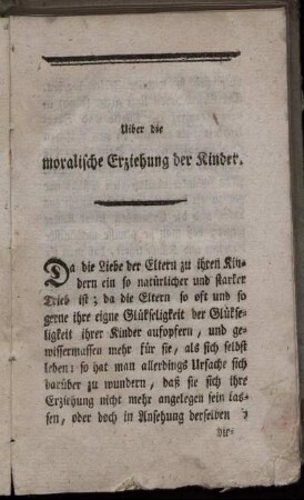 Uiber die moralische Erziehung der Kinder