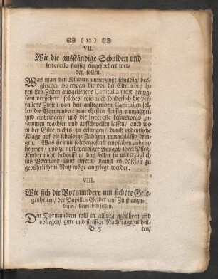 VII. Wie die ausständige Schulden und Interesse fleissig eingefordert werden sollen.