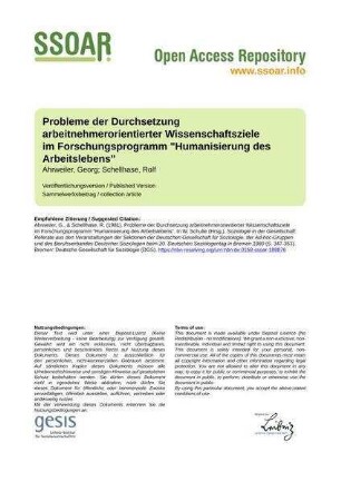 Probleme der Durchsetzung arbeitnehmerorientierter Wissenschaftsziele im Forschungsprogramm "Humanisierung des Arbeitslebens"